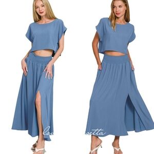 Blue Top And Skirt Two-Piece Set